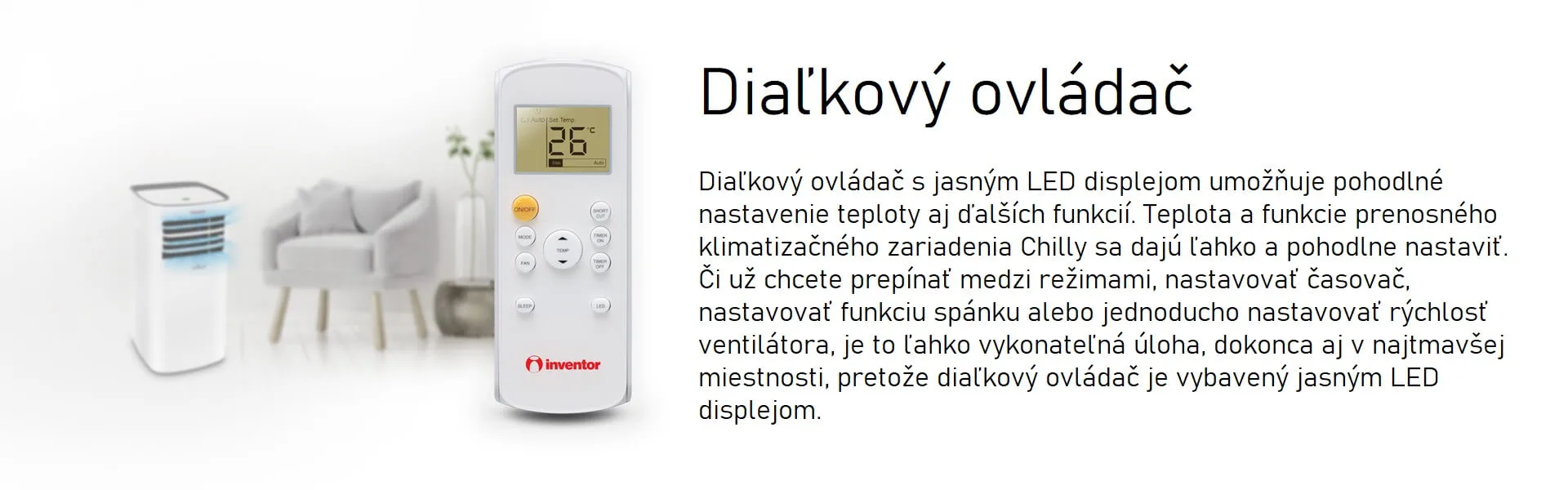 Mobilná klimatizácia Inventor Chilly 2,6 kW. Prenosná klimatizácia do domu a bytu. Mobilná, prenosná klíma