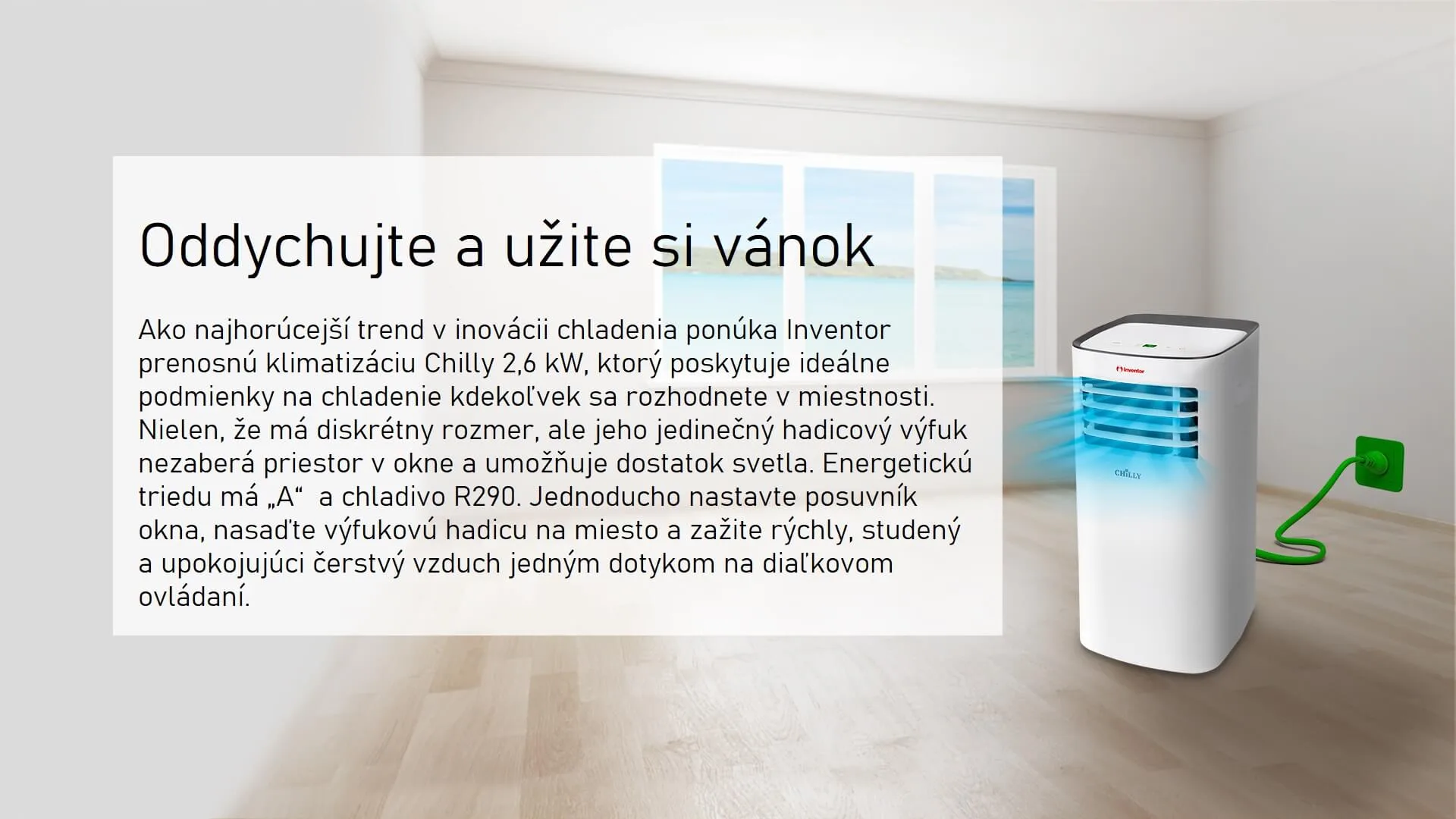 Mobilná klimatizácia Inventor Chilly 2,6 kW. Prenosná klimatizácia do domu a bytu. Mobilná, prenosná klíma